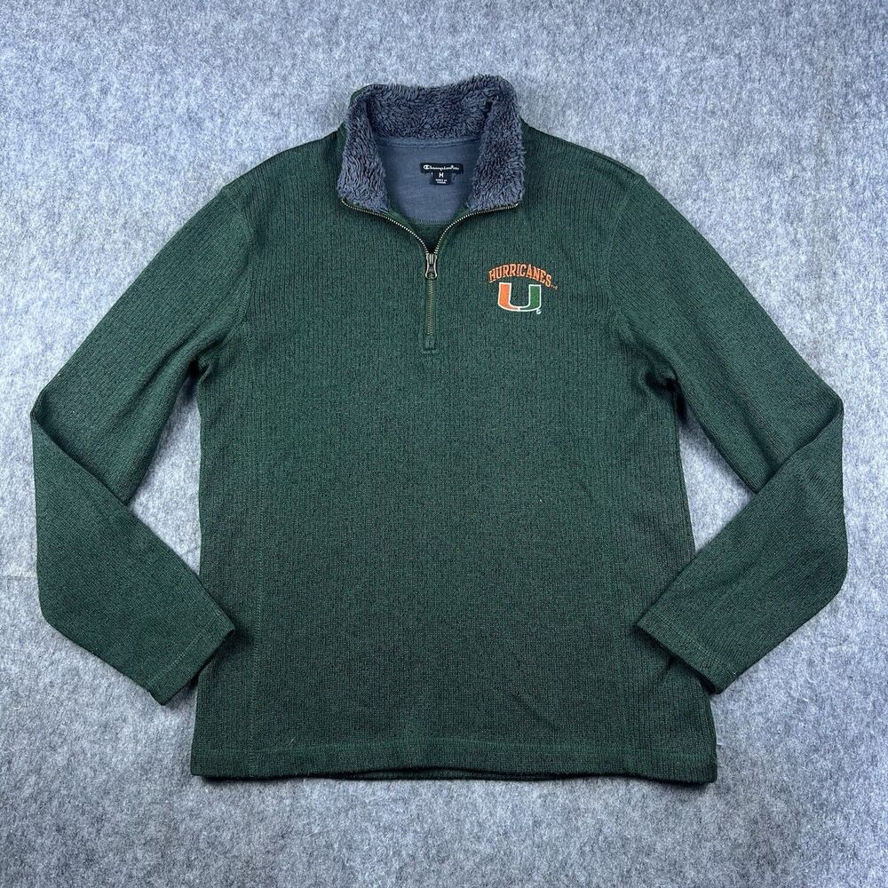 Champion Elite Men's Miami Hurricanes 1/4 Zip Sweater Green Long Sleeve Size M